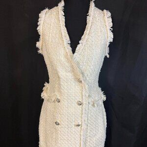 White Tweed Vest Dress / Long Vest
